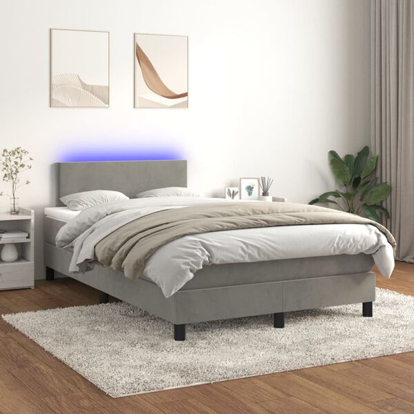 vidaXL Cama box spring c/ colch&atilde;o/LED 120x200 cm veludo cinzento-claro
