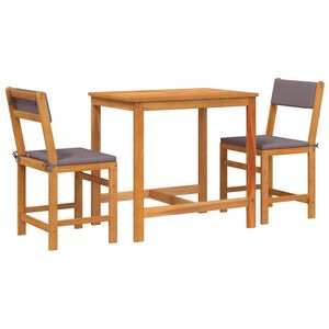 vidaXL 3 pcs conjunto de varanda com almofad&otilde;es madeira ac&aacute;cia maci&ccedil;a
