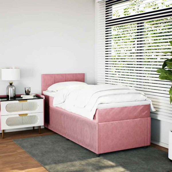vidaXL Cama com molas/colch&atilde;o 90x190 cm veludo rosa