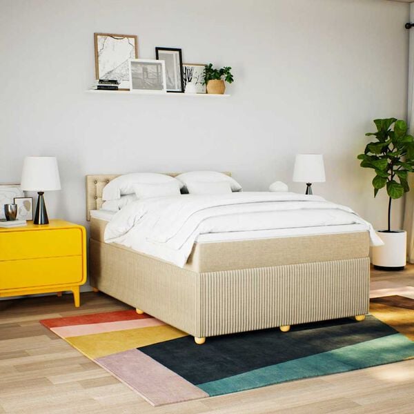 vidaXL Cama com molas/colch&atilde;o 140x190 cm tecido cor creme