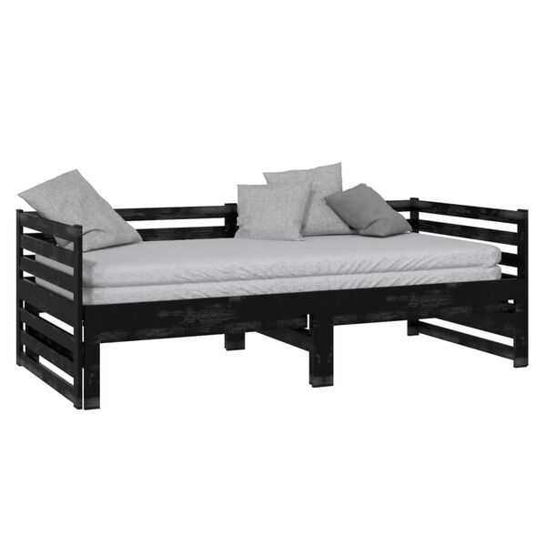 vidaXL Estrutura sof&aacute;-cama de puxar 2x(90x200) cm pinho maci&ccedil;o preto