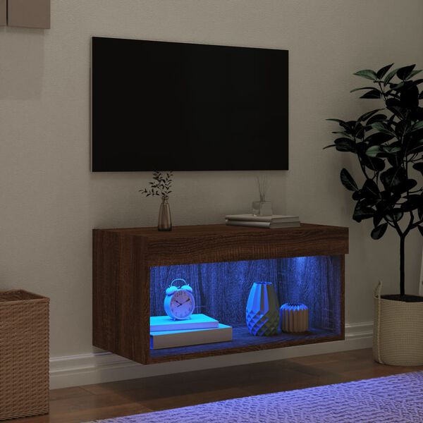 vidaXL M&oacute;vel de TV com luzes LED 60x30x30 cm carvalho castanho