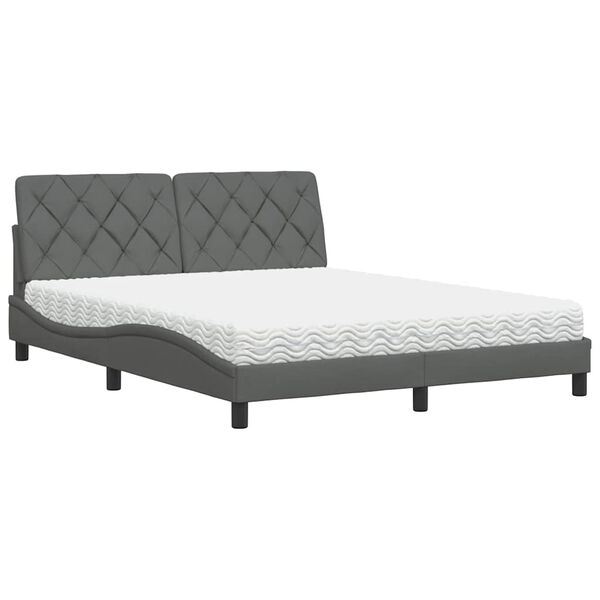 vidaXL Cama com colch&atilde;o 160x200 cm tecido cinzento-escuro