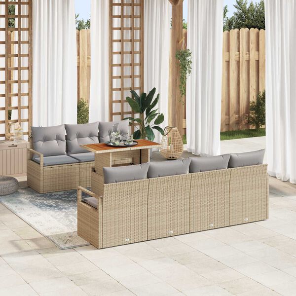 vidaXL Conjunto de Sof&aacute; de Jardim 8 pcs Bege Rattan Sint&eacute;tico