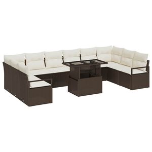vidaXL Conjunto de Sof&aacute; de Jardim 11 pcs Marrom e Creme vime PE