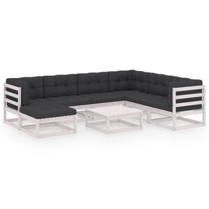 vidaXL 8 pcs conjunto lounge de jardim c/ almofad&otilde;es pinho maci&ccedil;o