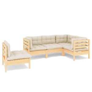 vidaXL 5 pcs conjunto lounge de jardim c/ almofad&otilde;es cor creme pinho
