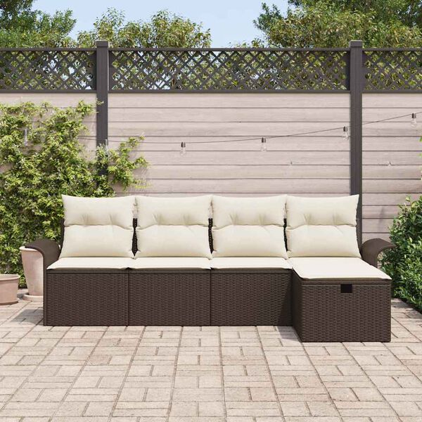 vidaXL Conjunto de Sof&aacute; de Jardim Manual 5 pcs Marrom e Creme vime PE