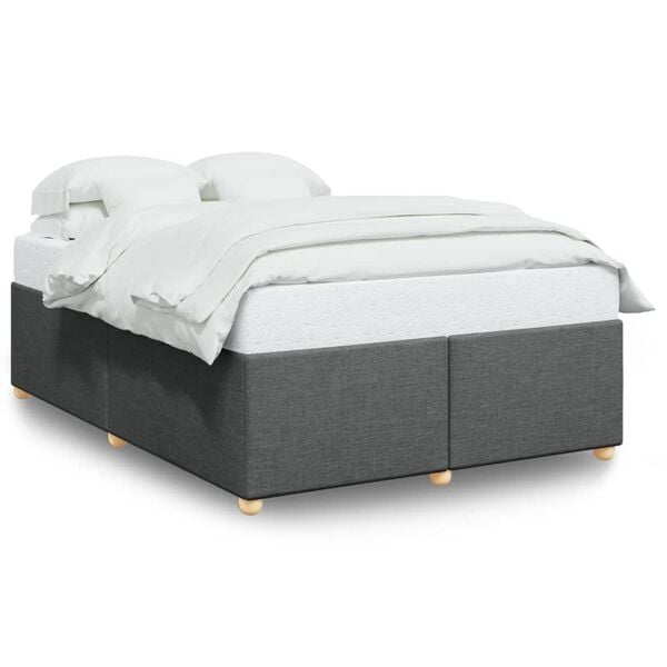vidaXL Estrutura de cama sem colch&atilde;o 140x190 cm tecido cinzento-escuro