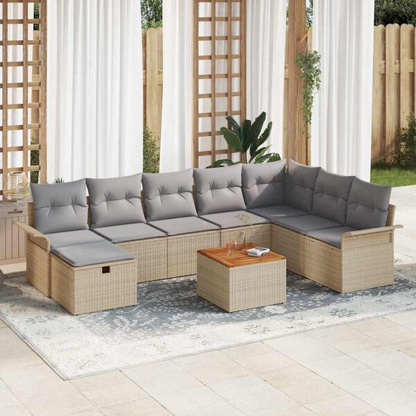 vidaXL Conjunto de Sof&aacute; de Jardim 9 pcs Bege Rattan Sint&eacute;tico