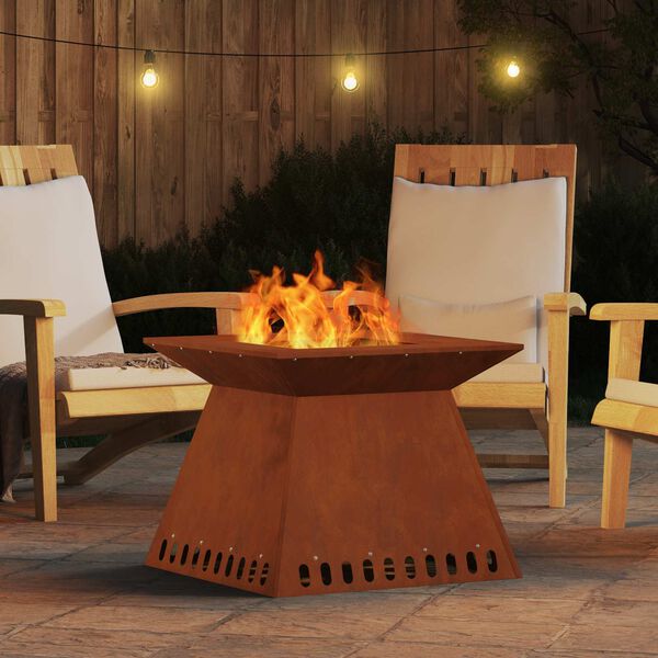 vidaXL Fire Pit Castanho 60 x 60 x 30 cm A&ccedil;o resistente &agrave;s intemp&eacute;ries