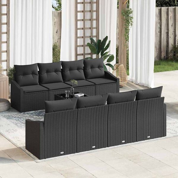 vidaXL Conjunto de Sofás com almofada 7 pcs Preto vime PE