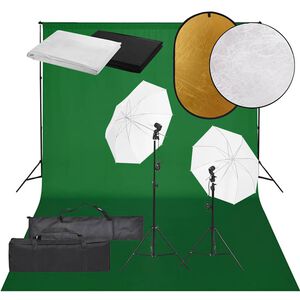 vidaXL Kit est&uacute;dio fotogr&aacute;fico c/ conj. de ilumina&ccedil;&atilde;o/fundo/refletor