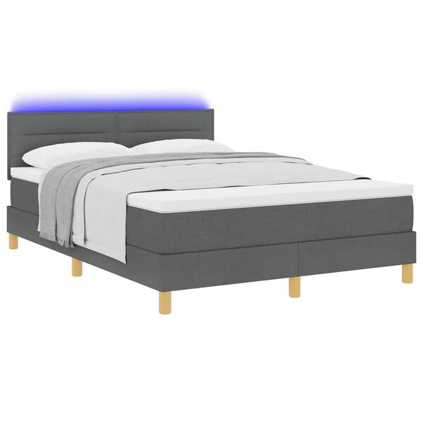 vidaXL Cama Box Spring LED com led Cinza Escuro 140 x 190 cm tecido
