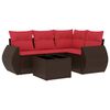 vidaXL Conjunto de sof&aacute; de jardim de 5 pe&ccedil;as com almofadas em rattan sint&eacute;tico marrom
