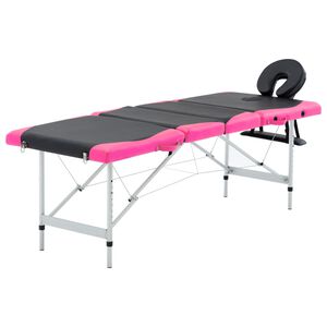 vidaXL Mesa de massagem dobr&aacute;vel 4 zonas alum&iacute;nio preto e rosa