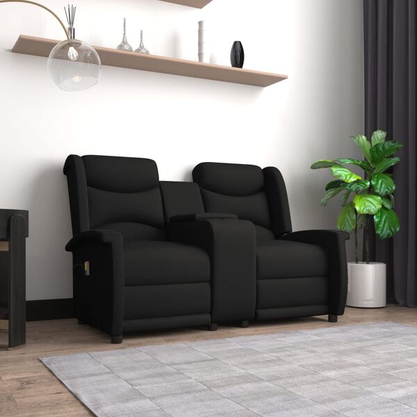 vidaXL Poltrona massagem 2 assentos reclin&aacute;vel c/ suporte copo preto