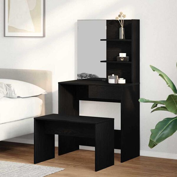 vidaXL Conjunto de Mesa de Vestir com gaveta 2 pcs Carvalho Preto