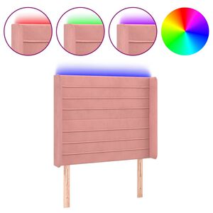 vidaXL Cabeceira de cama c/ luzes LED veludo 83x16x118/128 cm rosa