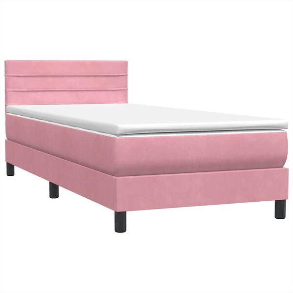 vidaXL Cama com molas/colch&atilde;o 100x220 cm veludo Rosa