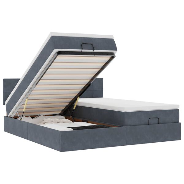 vidaXL Estrutura cama otomana colchões 160x200 cm cinzento escuro