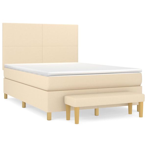 vidaXL Cama com molas/colch&atilde;o 140x190 cm tecido cor creme