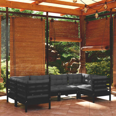 vidaXL 6 pcs conjunto lounge de jardim c/ almofadões pinho preto