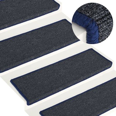 vidaXL Tapete/carpete para degraus 15 pcs 65x21x4 cm cinzento e azul