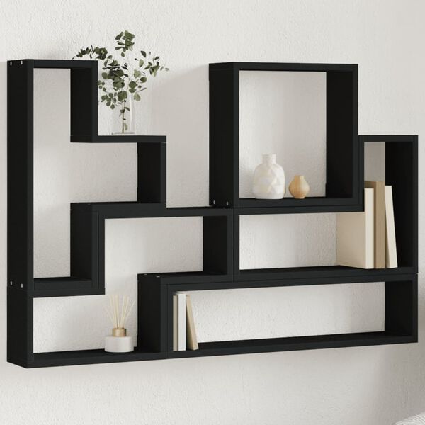 vidaXL Estante de parede 96x12x64 cm contraplacado preto