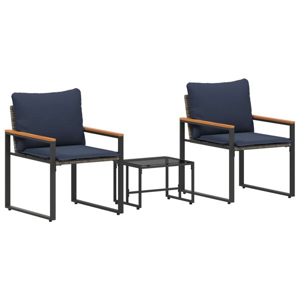 vidaXL Conjuntos de m&oacute;veis 3 pcs Cinza e Azul Marinho Vime