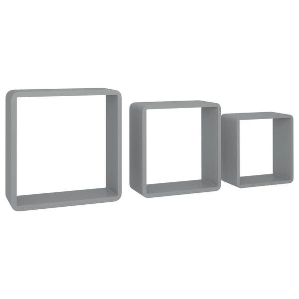 vidaXL Prateleiras de parede em forma de cubo 3 pcs MDF cinzento