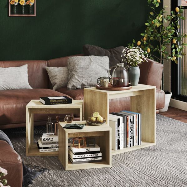 vidaXL Mesas de encastrar 3 pcs contraplacado carvalho sonoma