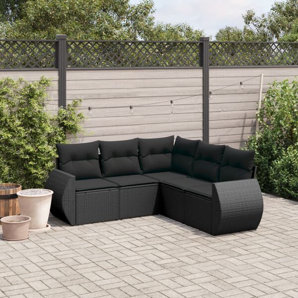 vidaXL 5 pcs conjunto sof&aacute;s de jardim com almofad&otilde;es vime PE preto