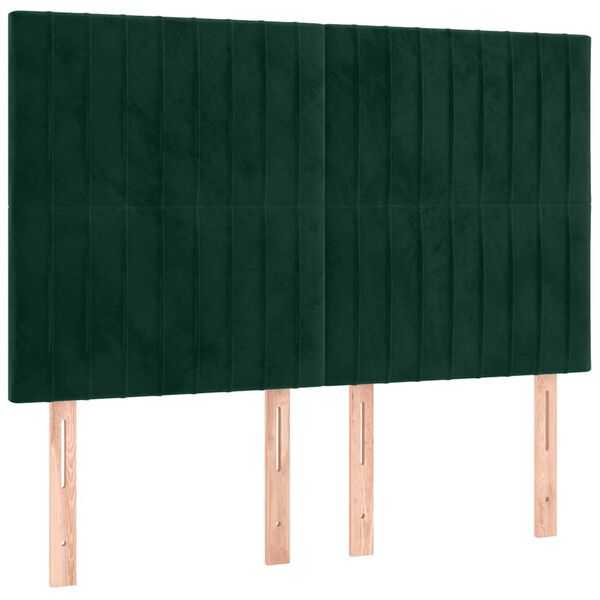 vidaXL Cabeceira de cama c/ LED veludo 144x5x118/128 cm verde-escuro