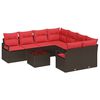 vidaXL Conjunto de Sof&aacute;s com almofada 9 pcs Marrom e Vermelho vime PE