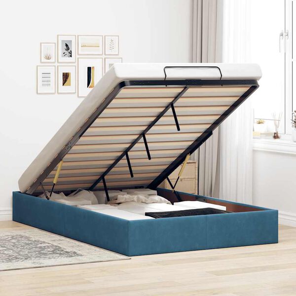 vidaXL Estrutura de cama otomana sem colch&atilde;o 120x200 cm azul escuro
