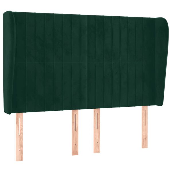 vidaXL Cabeceira cama c/ abas veludo 147x23x118/128 cm verde-escuro