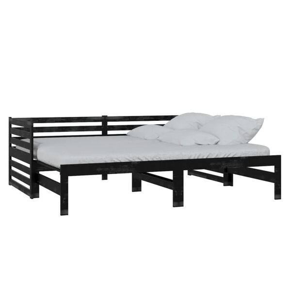 vidaXL Estrutura sof&aacute;-cama de puxar 2x(90x200) cm pinho maci&ccedil;o preto