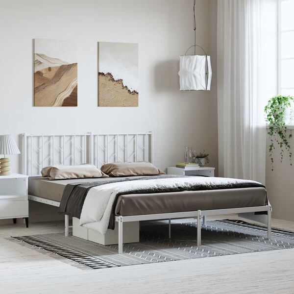 vidaXL Estrutura de cama com cabeceira 193x203 cm metal branco
