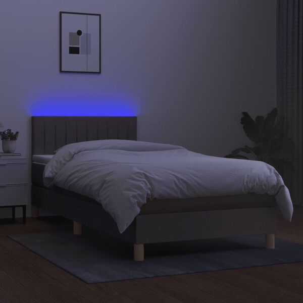 vidaXL Cama box spring + colch&atilde;o/LED 90x190cm tecido cinza-acastanhado