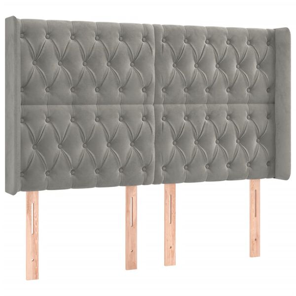 vidaXL Cabeceira cama c/ luzes LED veludo 163x16x118/128cm cinza-claro