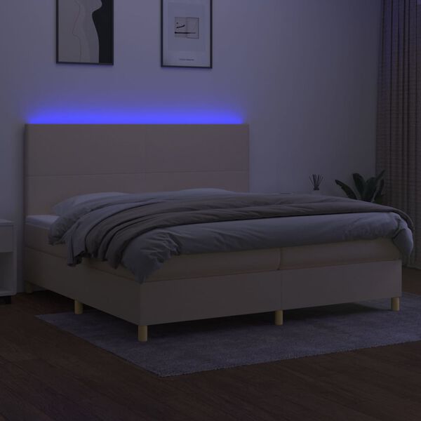vidaXL Cama box spring c/ colch&atilde;o e LED 200x200 cm tecido cor creme
