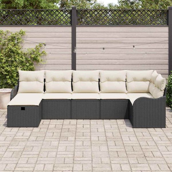 vidaXL Conjunto de Sof&aacute; de Jardim 7 pcs Preto Rattan Sint&eacute;tico
