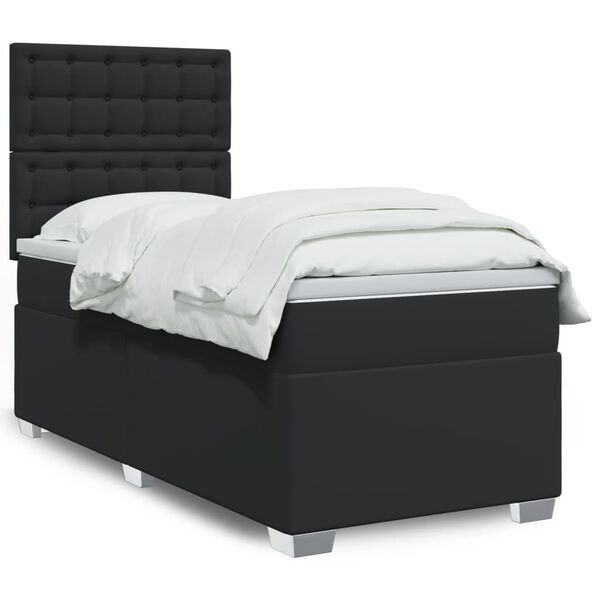 vidaXL Cama com molas/colch&atilde;o 90x190 cm couro artificial preto