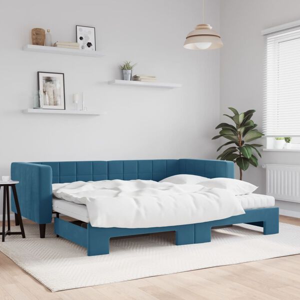 vidaXL Sof&aacute;-cama com gavet&atilde;o e colch&otilde;es 90x200 cm veludo azul