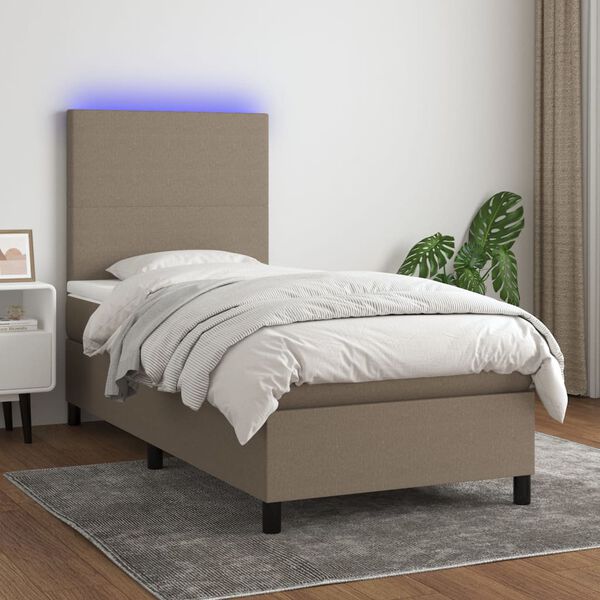 vidaXL Cama box spring + colch&atilde;o/LED 80x200cm tecido cinza-acastanhado