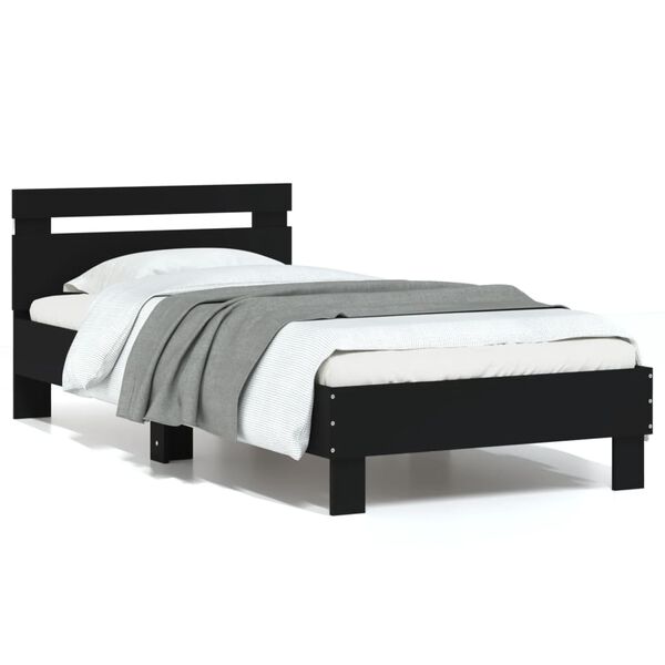 vidaXL Estrutura de cama com cabeceira e luzes LED 75x190 cm preto