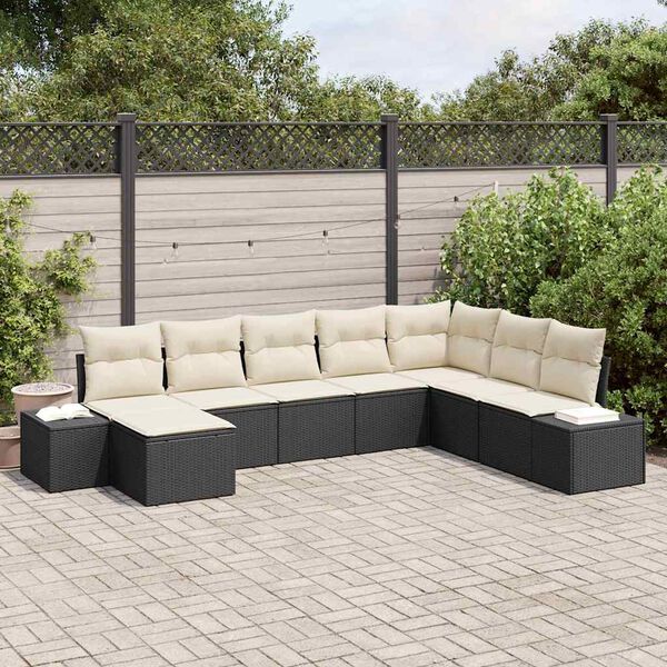 vidaXL Conjunto de Sof&aacute; de Jardim 8 pcs Preto e Creme vime PE
