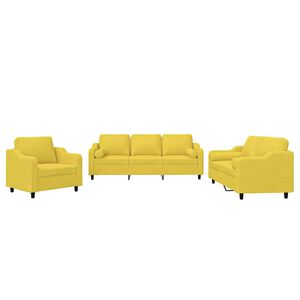 vidaXL 3 pcs conjunto de sof&aacute;s com almofadas tecido amarelo-claro