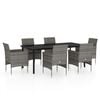 vidaXL 7 pcs conjunto de jantar p/ jardim c/ almofad&otilde;es cinza e preto